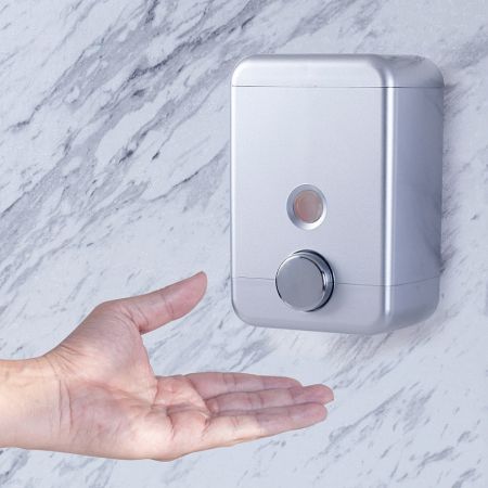 Easy Press Wall Mount Dispenser - Cube Wall-Mounted Soap Dispenser (25oz) Silver